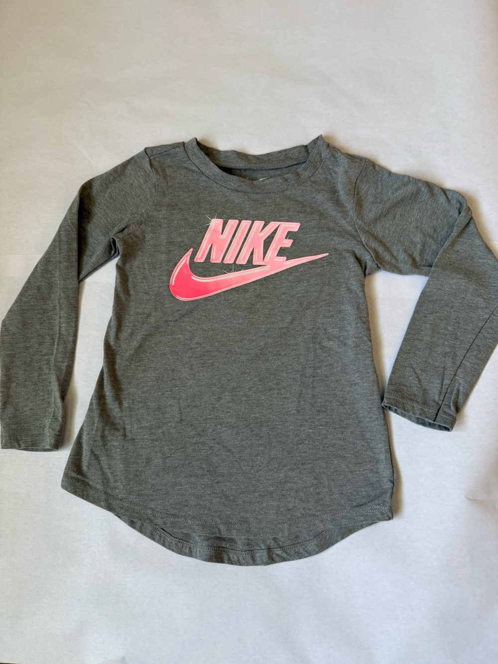 Nike Gray Long Sleeve Tee with Pink Logo